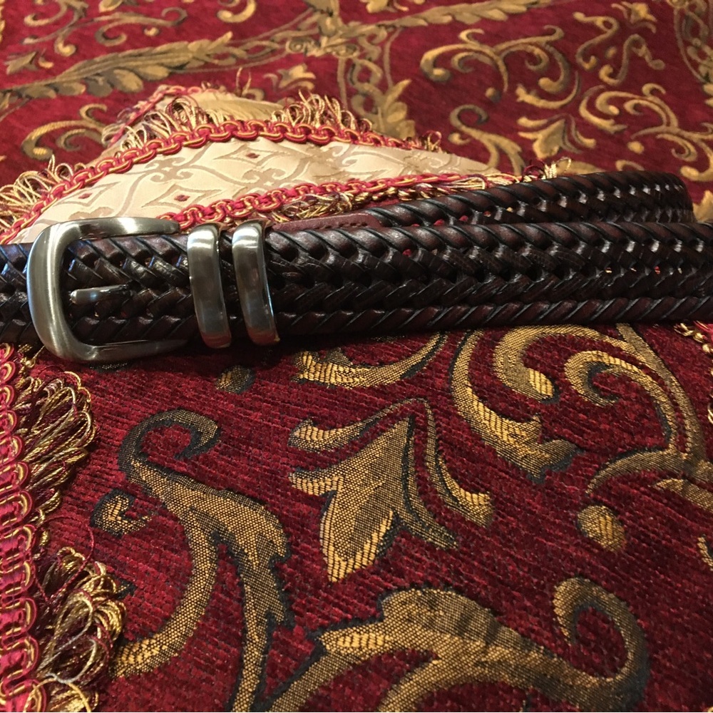 Mens Woven Brown Belt Silver Buckle Size 38